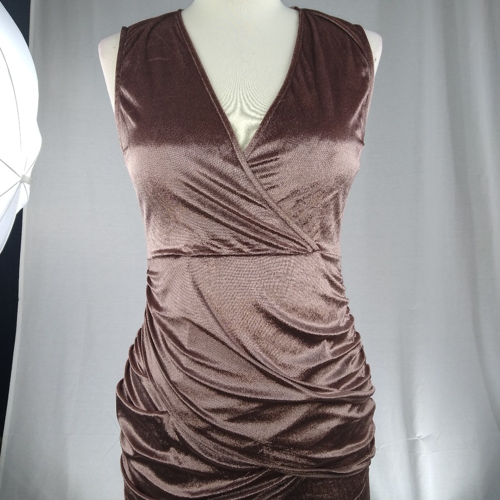 Velvet Wrapover Front V Neck Bodycon Mini Dress